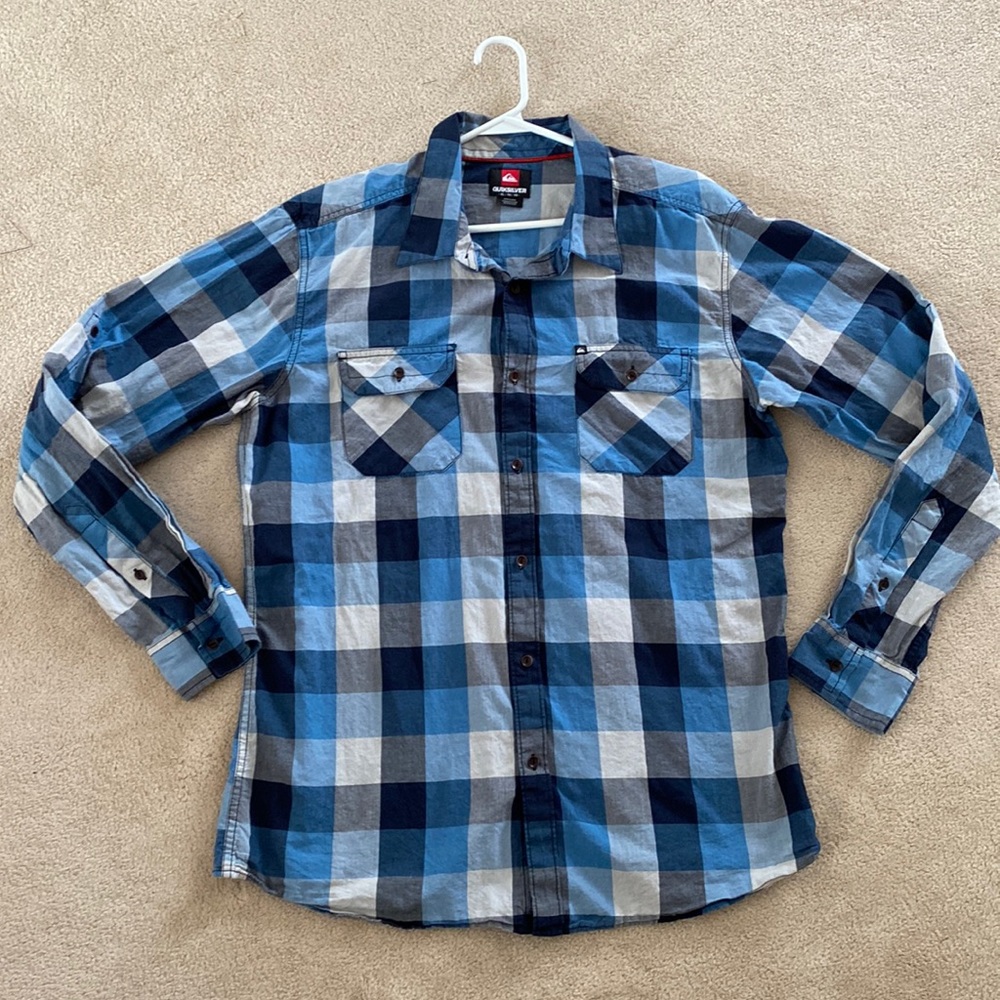 Quiksilver Blue Navy & White Plaid Button-Down Shirt